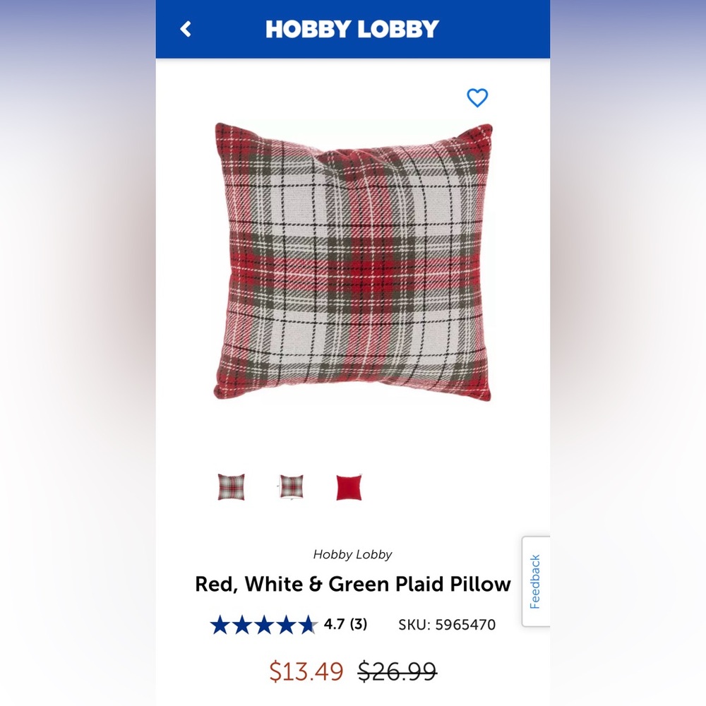 SET OF 2 Hobby Lobby Red Plaid Christmas pillows - Picture 3 of 5